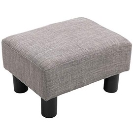 HOMCOM 16â Cube Modern Linen Fabric Pouf Footrest Ottoman - Grey
