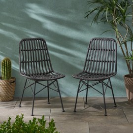 Christopher Knight Home Sawtelle Assisi Indoor Wicker Dining Chairs (Set of 2), 18.25 "W x 24 "D x 35 "H, Gray and Black