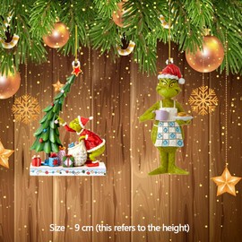 Grinch Christmas Ornament Decorations, 8PCS Stocking Cap Funny Santa Ornament Decorative Xmas Decor Ornaments Party Gifts