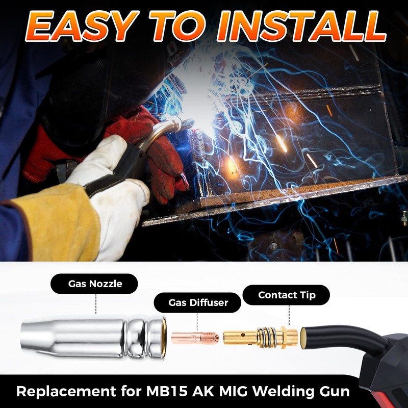 24PCS MIG Welding Gun Kit .030" Tip-Nozzle-Diffuser Replacement for MB15