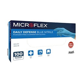 MICROFLEX Daily Defense Guantes desechables de nitrilo, sin látex, guantes sin polvo, para limpieza y preparación de alimentos, azul, tamaño mediano, caja de 100 guantes