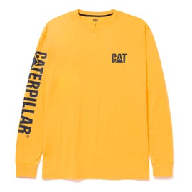 Caterpillar Men's Trademark Banner Long Sleeve Tee Shirts with Center Back Neck Wire Management Loop and CAT Logo, Yellow, Large