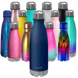 CHILLOUT LIFE Stainless Steel Water Bottle: 17 oz Double Wall Insulated Cola Bottle Shape for Cold and Warm Drinks, BPA Free Metal Sports Bottle - Navy Blue