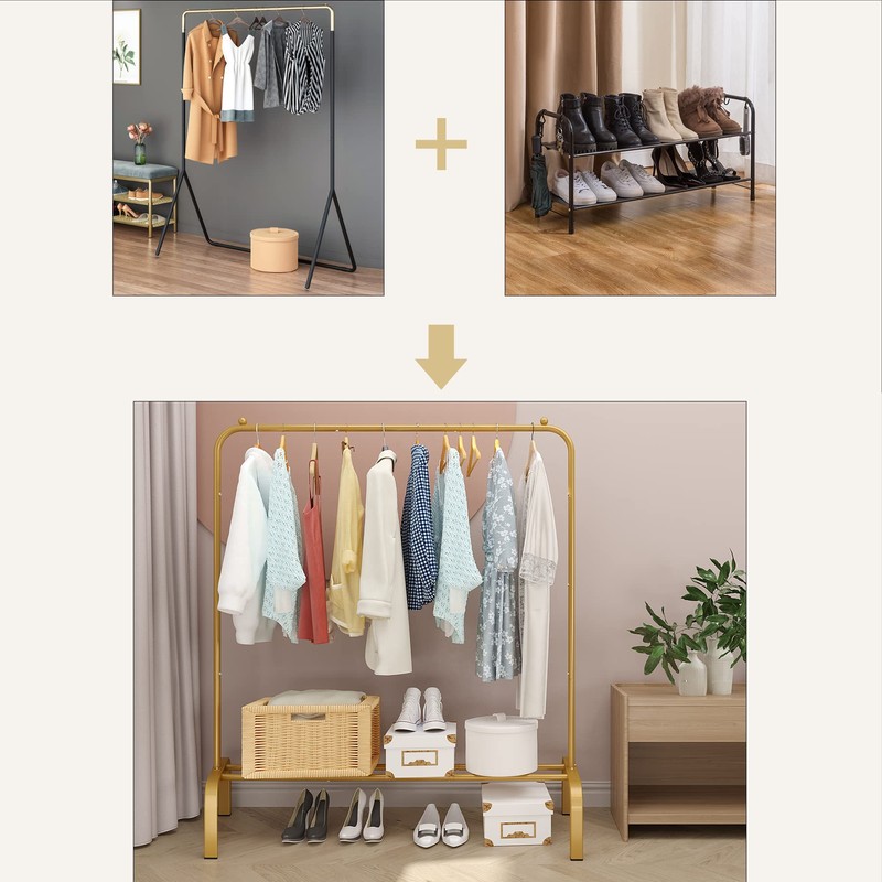 JIUYOTREE JIUYOTREE Metal 43.3 Inches Garment Rack with Bottom Shelf
