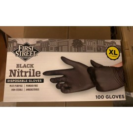 First Street XL Black Nitrile Gloves 5 MIL All Purpose, FOOD, Auto, 100 BX