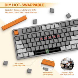 MAGIC-REFINER AK873 Gaming Keyboard,Hot-Swappable Linear Red Switch,PBT Keycap,75% TKL Layout,Rainbow Backlit,Ergonomic Mechanical Keyboard with Custom Coiled USB/Type-C Aviation Cable(Orange Gray)