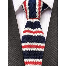 Corbatas de punto para hombre, clásico, de negocios, elegante, casual, de 2 pulgadas, con lazo a rayas, varios estampados, Azul marino blanco rojo, Talla única