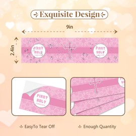 32PCS First Holy Communion Water Bottle Labels, Baptism Water Bottle Stickers for Baby Shower, Pink God Bless Girl Bottle Wrappers, Religious First Communion Party Supplies