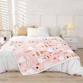 Manta de forro polar de Navidad para niños, diseño de muñeco de nieve de dibujos animados, manta Sherpa para cama, sofá, decoración de árbol de Navidad, manta de felpa con puntos rosados, temática de Navidad, manta mullida para recámara, 40 x 50 pulgadas