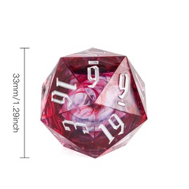 Cusdie 33MM D20 DND Dice with Sharp Edges and Glitter Foil Inclusions, Single 20 Sided D&D Dice, Handcrafted Polyhedral Dice, for Role Playing Game Dungeons and Dragons Gift(Red Black)