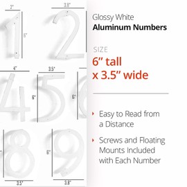 NACH hh-sdw6-wht-5 House Address Number Floating Shadow, Glossy White #5