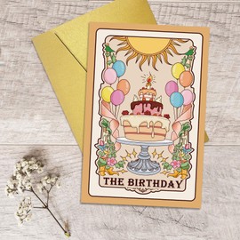 Qiliji Mystical Birthday Card for Women Men, Tarot Themed Birthday Card for Him Her, Witchy Magic Birthday Card for Sister Bestie, Retro Astrology Birthday Card