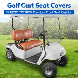 NOKINS Golf Cart Seat Covers Fit EZGO TXT RXV Freedom Liberty Express Premium Front Seat Cushion, Golf Cart Accessories Replacement Premium Front Seat Covers, No Stapler (All Brown)