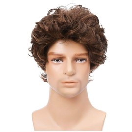 Siudus Brown Curly Short Wigs for Men Layer Synthetic Fibre Hair Wig for Daily Party Use