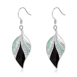 Leaf Silver Dangle Earrings for Women Boho Teardrop Dangling Green and Black Bohemian Tropical Earrings Plant jewelry for Vacation
