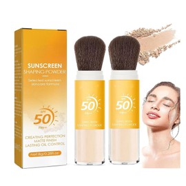 2PC Polvo Maquillaje Protector Solar SPF50, Mineral Sunscreen Setting Powder, Translucent, Mineral Brush Powder, For All Skin Types