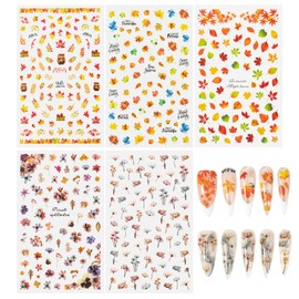 DZHILHMX Nail Stickers - 3D Self Adhesive, Multiple Shapes Colors, Maple Leaf, Autumn, Manicure Decals, with Kit, for Nail Art Decoration