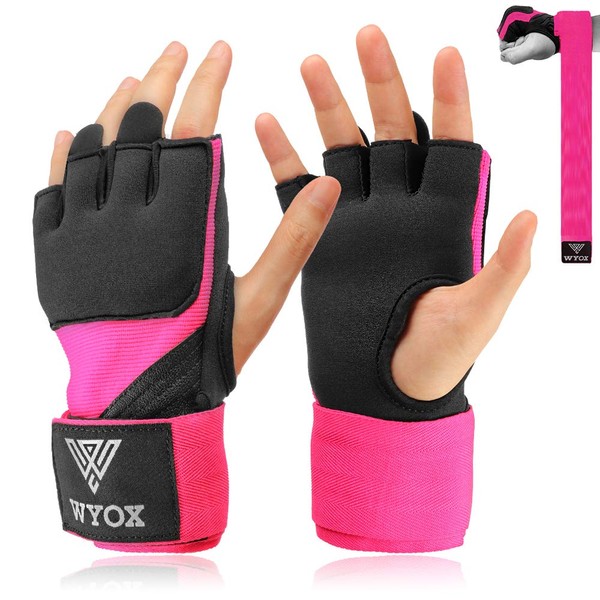 Hand Wraps Boxing Inner Gloves - Gel Elasticated Padded Bandages Mitts Long Wrist Support for MMA Muay Thai Kickboxing Martial Arts Training | Fist Protector (Pink, X-Small)