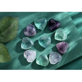 MAIBAOTA Fluorite Heart Healing Crystals Gemstones Pocket Nature Spiritual Energy Gem Stones Set Gifts for Women Reiki Divination Balancing Yoga Meditation 10PCS