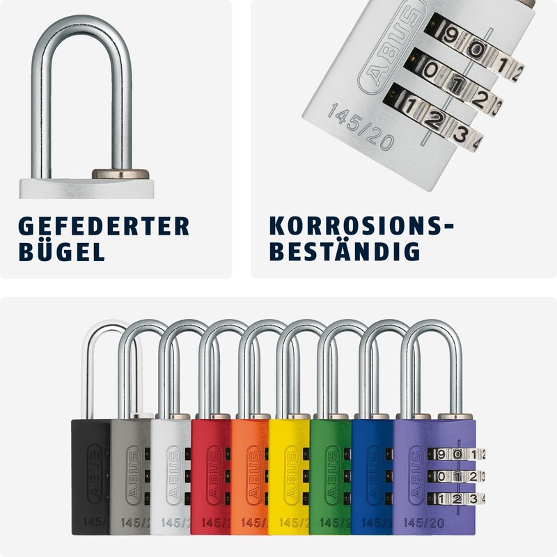 ABUS 145/20 Combination Lock, Solid Aluminium Padlock, Blue