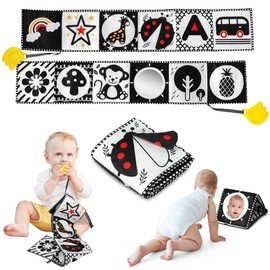 Melican Black and White High Contrast Baby Toys 0-6 6-12 Months, Soft Book with Teether, Newborn Infants Tummy Time Toys, 0-3 3-6 Month Sensory Visual Stimulation, Montessori Learning Essentials