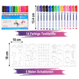 Tigvio Pack of 12 Bibs for Painting, Baby Bodysuit for Painting for Baby Shower, Bibs Painting with 12 Baby Bodysuit (38 x 21 cm) + 14 Colourful Textile Pens + 5 Stencils for Baby Shower Games Baby Shower Gift