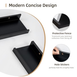 Acovy Picture Ledge Shelf, Wood Long Floating Shelves for Wall, Set of 2, 48 inch Picture Ledge Shelves, Photo Ledge Nursery Book Shelves Wall Mounted for Living Room Kids' Room Bedroom, Color Black