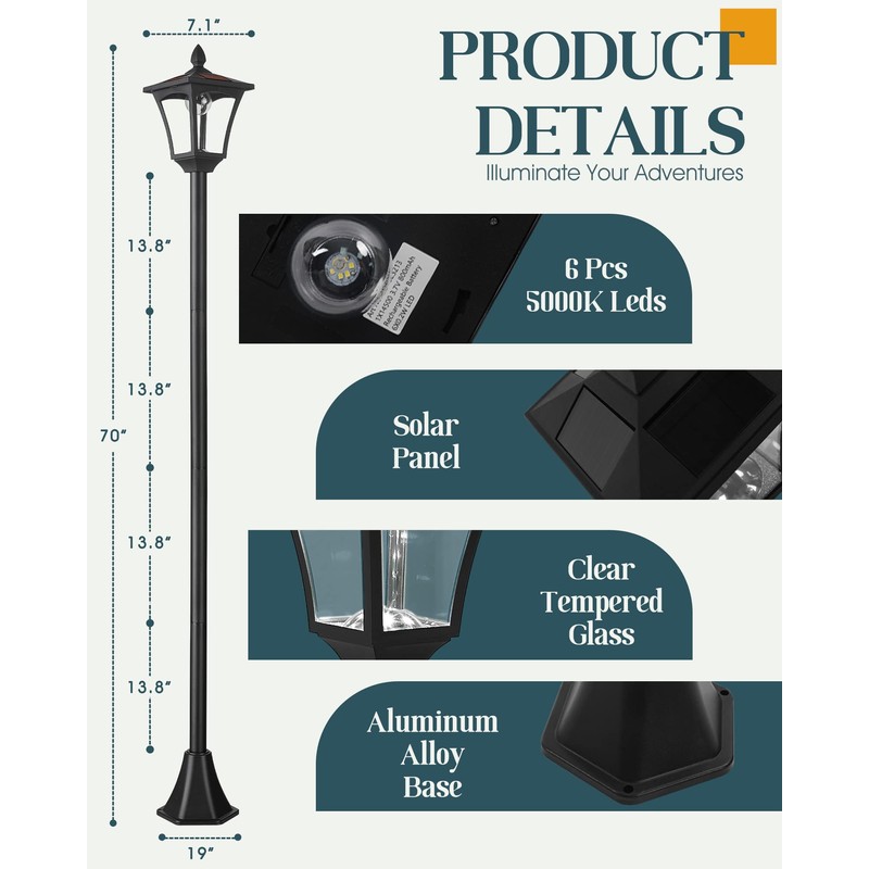 Seovix 70" Solar Lamp Post Lights Outdoor Waterproof IP65, Solar