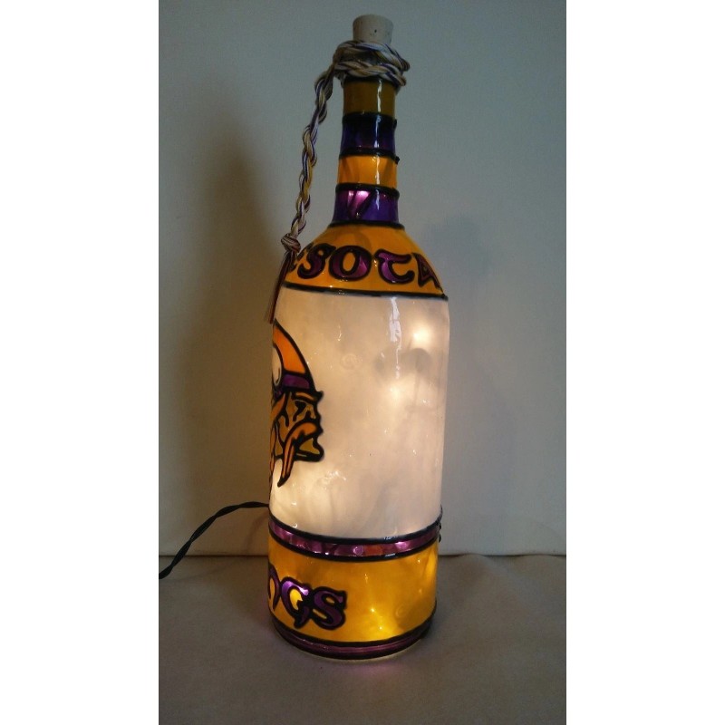 Minnesota Vikings Inspired Wine Bottle Lamp Hand Painted Lighted Stained