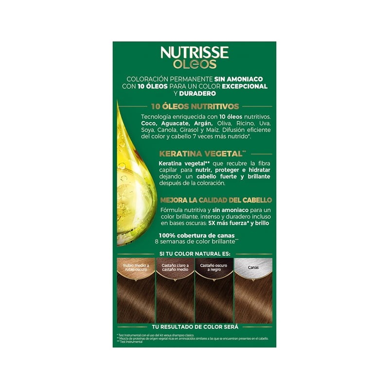 Tinte para cabello Nutrisse Oleos sin amoniaco 5.31 castaño dorado