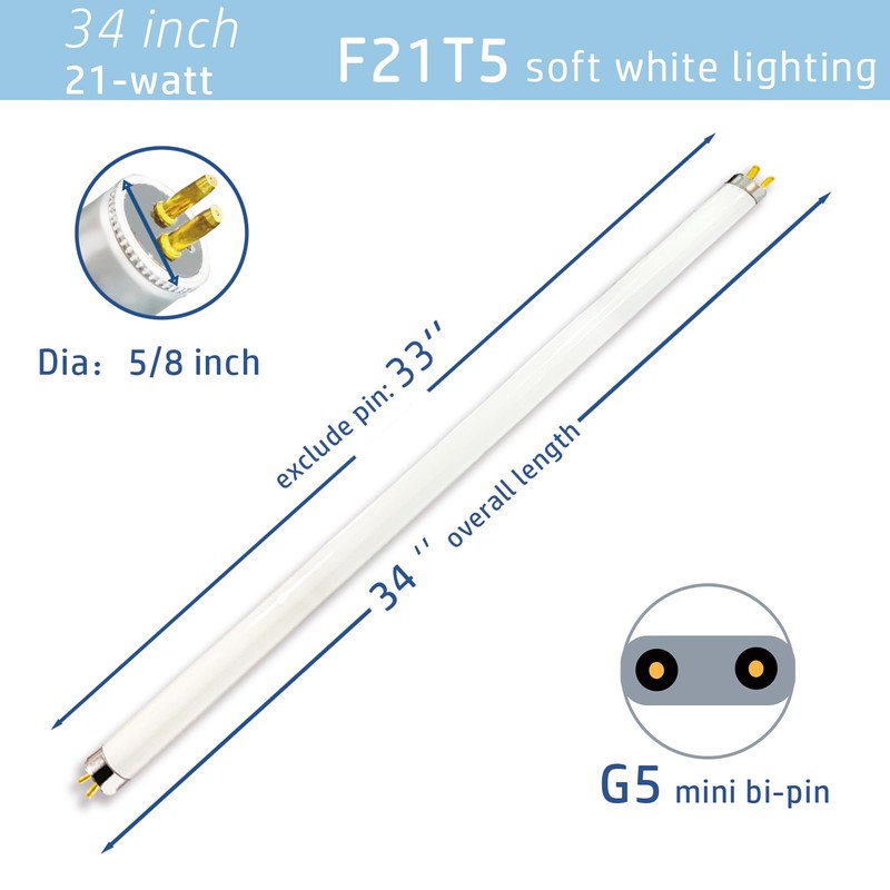 6pack F21T5/830 21Watt 34 inch Fluorescent Light Bulb, T5 3000K