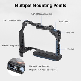 Nitze Cage for Sony a7R V / a7 IV / a7R IV / a7R III / a7 III / a7S III with Built-in NATO Rail, Arca Quick Release Plate and Magnetic Wrenches, Compatible with XLR Handle - T-S13A