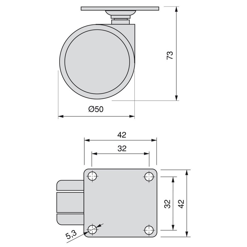 Emuca 2036421 Pack of 4 grey swivel castors for furniture