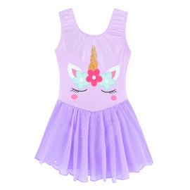 EQSJIU Ballet Gymnastics Leotards Cute Sparkles Tutu Dress Purple Unicorn Dance Leotard for Girls 7-8 Years