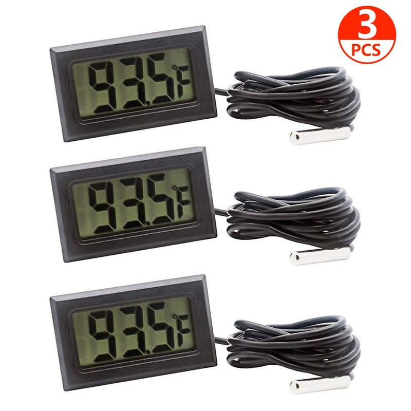 ACEIRMC 3pcs Black Digital LCD Thermometer Temperature Monitor with External