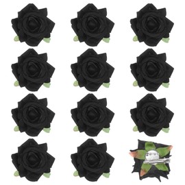 M METERXITY 12-Pack Rose Hair Clips, 2.56 Inch Flower Hairpin Cloth Floral Brooch for Bridal Wedding/Party/Women Hair Accessories, Hair Flowers Headpiece Floral Hair Pins [6.5cm, Black]