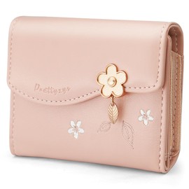 HNOOM Women's Purse Made of Smooth and Soft PU Leather Purse Women's Small and Short Format Purse with Zip and Press Stud and Many Compartments, s-pink, Floral
