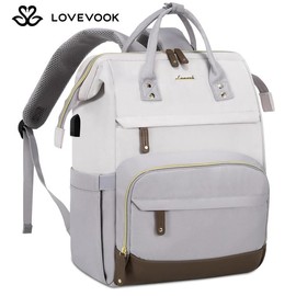 LOVEVOOK 15.6-17.3 Laptop Backpack for Women, Backpack Purse for Girls with Anti-Theft Pocket, Nurse and College.:_Beige-grey-brown_15.6"