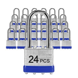 Padlocks with Same Key, LQYN 24 Pcs Laminated Keyed Padlock (1-9/16", 40mm), Keyed Alike Locks, Long Shackle, for Storage Locker, Hasp Latch, Toolbox, Sheds