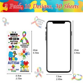 WANDIC 30 Sheets Autism Awareness Temporary Tattoos, Autism Awareness Tattoo Sticker Autism Decals for Charity Public Social Event Decoration