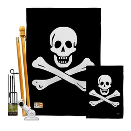 Breeze Decor Black Sam Kit Coastal Pirate Ship Skull Treasure Map Carribean Jolly Blackbeard Jack Decoration Banner Small Yard Gift Double-Sided, House & Garden Flags Set w/Flagpole, Made in USA
