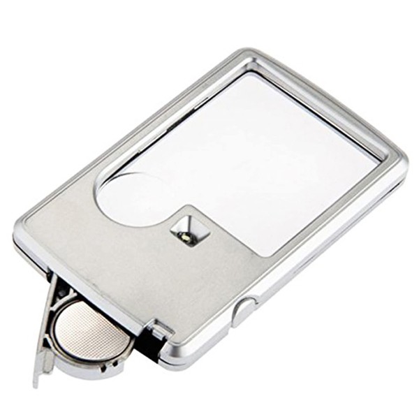 Meichoon UC49 Magnifying Glass 3X 6X Mini Card Style Illuminated Magnifier with LED Light, Portable Square Magnifier with Leather Case, Card Stamps Coin Collector