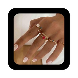 Enautoabs Boho Crystal Gold Stacking Ring Set Colorful Cz Heart Flower Ring Rhinestone Kunckle Stackable Ring Colorful Cluster Ring Gold Finger Ring Jewelry for Women 4 Pcs