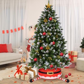 Minicoco Christmas Tree Skirt, Red Glitter Christmas Tree Collar for Christmas Decorations, Christmas Tree Base Cover for Home Party Xmas Party Decor, 40 x 60 x 20cm (Red)