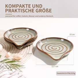 Keramik Löffelablage mit Spiralmuster – Löffelhalter für Herd & Küche – Spülmaschinenfest & hitzebeständig – Als Dipschale, Schmuckablage & Beilagenteller – Küchenzubehör in Grün – ANTIS'S HOME