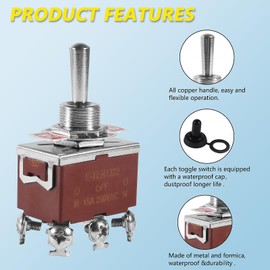 JUZITAO 8PCS 6Pin Heavy Duty Rocker Toggle Switch 15A 250V 20A 125V SPDT 6 Pin ON/Off/ON Waterproof Momentary Toggle Switch with Boot Cover for Automotive Boat Car Truck