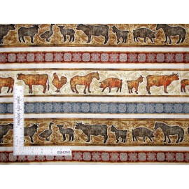 Quilting Treasures Farm Animal Silhouette Stripe Ecru Tonal Cotton Fabric QT Bountiful By The Yard
