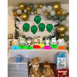 8 Pieces Baby Jungle Animals Honeycomb Toppers Jungle Theme Party Honeycomb Centerpieces for Kids Birthday Wild Party Supplies Baby Shower Decorations (Green)