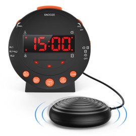 ORIA - Reloj despertador vibratorio súper fuerte con agitador de cama, alarma dual con repetición, 0-100% de atenuación y volumen, para p...