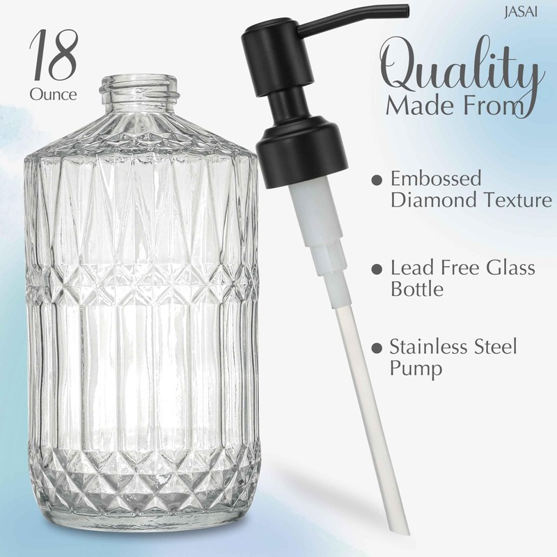 JASAI 18Oz Glass Soap Dispenser with Black Rust Proof Pump,